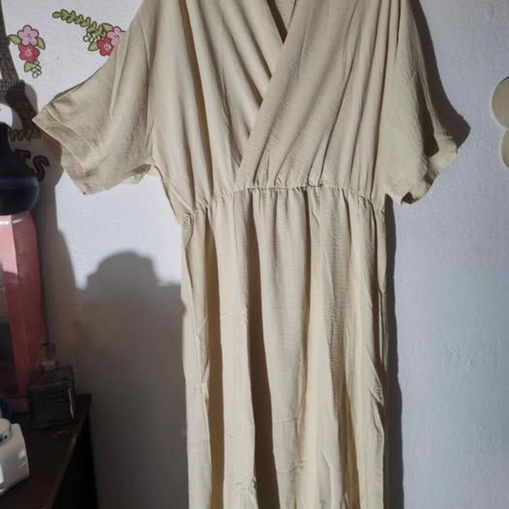 Joyfunear V-Neck Short Sleeve Wrap Look Crinkled Maxi Dress XXL